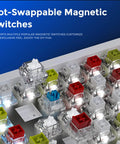Close-up of hot-swappable magnetic switches on a 65 Percent Layout Hall Effect Magnetic Switch Mechanical Gaming Keyboard With 8000Hz Polling Rate.