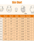 Size chart for 250 Piece Beefy Stainless Steel All In One Hose Clamp Kit From 1/4 Inch To 2.5 Inch (6-63mm) With Clamp Tool, 9 Sizes