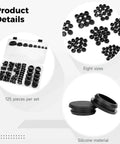 125 Pcs Snap Locking Rubber Plugs Assorted Kit With Case Black Silicone Seals For Round Holes 0.2-1 Inch 8 Sizes, case open