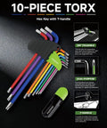 Extra Long Torx Hex Key Set T10 T50 With Color Coded Ball End Wrenches Torque Handle CrV Steel Anti Rust for tight spots