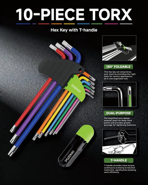 Extra Long Torx Hex Key Set T10 T50 With Color Coded Ball End Wrenches Torque Handle CrV Steel Anti Rust for tight spots