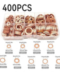 400PCS Copper Metric Sealing Washers For Oil Drain Plug kit in organizer, 5mm to 18mm sizes