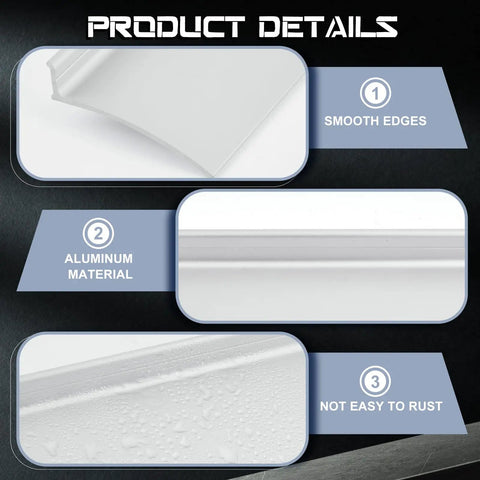 Close-up of Two Pack 52 Inch Aluminum Door Rain Drip Cap Guard For Exterior Overhead Drip Edge Flashing Weather Stripping shown in detail.