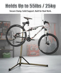 Lightweight Aluminum Bike Repair Stand Portable Work Stand For Mountain MTB And Road Bikes Height Adjustable From 39 To 59 Inches Holds Up To 55 Lbs For DIY Home Garage Use with bike mounted