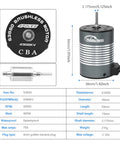 Dimensions and specifications of the Waterproof S3650 4300KV Brushless Motor With 3.175mm Shaft 60A ESC for 1 to 10 RC car truck.