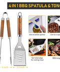 4 in 1 BBQ spatula and tongs, part of the 34Pcs Grill Accessories Set for Grilling Enthusiasts, Heavy Duty 16 Inch Stainless Steel BBQ Tools