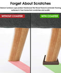 Comparison of furniture leg with and without 4 Pack 3 Inch Furniture Caster Cups Non Slip Pads For Hardwood Floors Anti Slip Floor Protectors.
