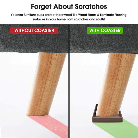 Comparison of furniture leg with and without 4 Pack 3 Inch Furniture Caster Cups Non Slip Pads For Hardwood Floors Anti Slip Floor Protectors.