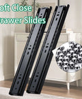 10 Inch Side Mount Soft Close Drawer Slides With Anti Rust Coating And Ultra Smooth Glide, Beefy Heavy Duty Ball Bearing Tracks For Kitchen Cabinets And Dressers, Easy Install, Quiet Operation, Durable Construction, black metal pair with ball bearings