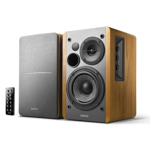 Bluetooth Bookshelf Speakers With Optical Input, Wireless Studio Monitor Vibe, 4 Inch Woofer, 42W RMS, Wood Grain Finish, with remote