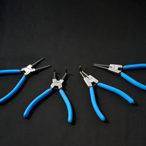 Four Pack CR-V Snap Ring Pliers Set Seven Inch Heavy Duty Internal And External Circlip Pliers with Straight and Bent Jaw