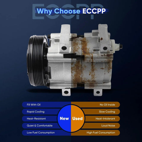 Premium AC Compressor Keeps Your Whip Chillin Fits Ford Explorer And Mercury Mountaineer V6 4.0L 3.0L Engines side view with pulley.