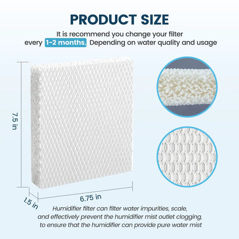 4 Pack Humidifier Filter T For Honeywell Top Fill Tower Humidifier HEV615 HEV620 Replacement showing dimensions and texture