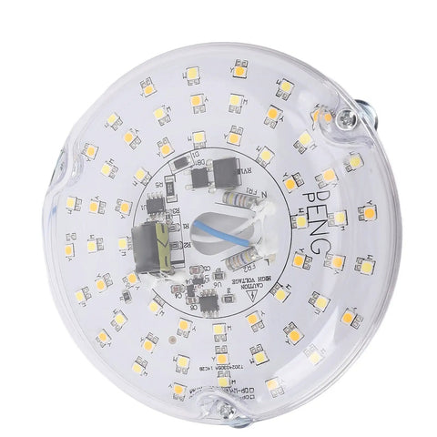 ANGGREK 4 Inch Ceiling Fan LED Light, 15W 3CCT Dimmable, 3000K 4000K round LED bulb with circuit components visible.