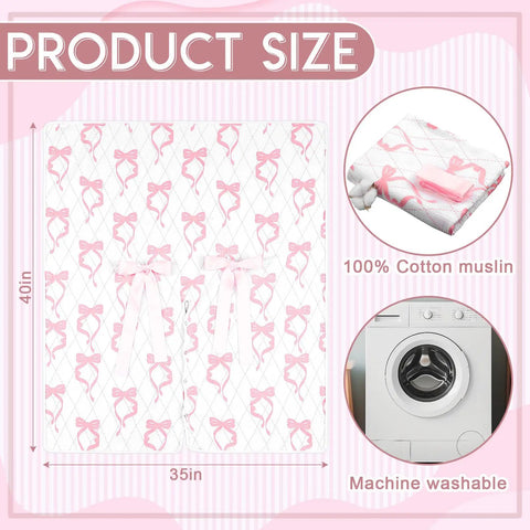 Pink Bow 2-In-1 Muslin Baby Car Seat Cover size 40x35 inches, 100% cotton muslin, machine washable