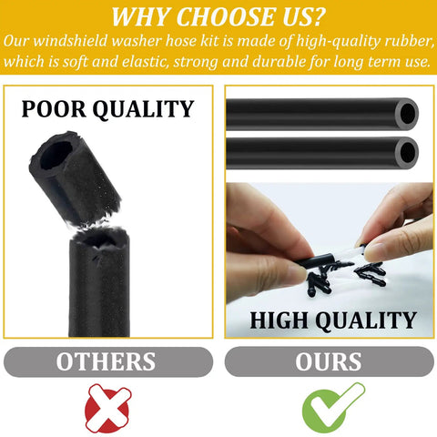 Comparison of low-quality and high-quality hoses from All In One Windshield Washer Hose Kit With 4 Meter Fluid Hose And 12 Connectors.