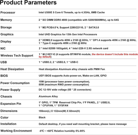 Rock Solid Micro Firewall Appliance Packing Dual 10GbE SFP Plus Four 2.5GbE LAN Ports Heavy Hitter Mini PC Barebone dimensions and specs overview.