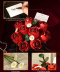 3D Puzzles DIY Flower Kit Burgundy Rose Bouquet With White Daisies And Eucalyptus Snap Together For Realistic Forever Fresh Home Decor Dope Gift Box Set, red rose bouquet