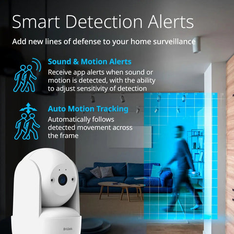 Mydlink Full HD WiFi Pan Tilt Security Camera 360 View No Fuss Setup Pet And Baby Monitoring Motion Detection Night Vision Cloud And MicroSD Recording For Home Security And Baby Room Checkups with smart motion tracking feature