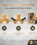 Heavy Duty Two Way Hose Splitter Brass Lead Free With Extra Long Butterfly Valves And On Off Easy Grip Handles Garden Hose Connector For Faucet And Spigot Includes Washers And Teflon Tape Dual Outlet Adapter, 2-way brass