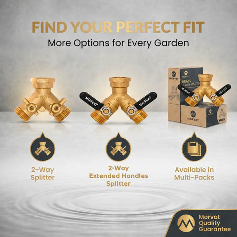 Heavy Duty Two Way Hose Splitter Brass Lead Free With Extra Long Butterfly Valves And On Off Easy Grip Handles Garden Hose Connector For Faucet And Spigot Includes Washers And Teflon Tape Dual Outlet Adapter, 2-way brass