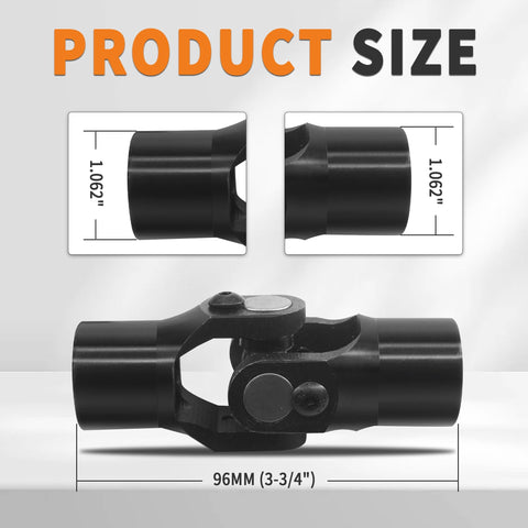 Three Quarter Inch Round Steering Universal Joint Black 96mm Single U Joint Shaft Smooth Round Ends Size Chart