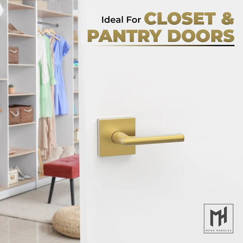 Dummy Lever Door Handle Set Satin Brass 5 Inch 2 Pack Quick Install For Closets And French Doors Non Turning Single Side Lever