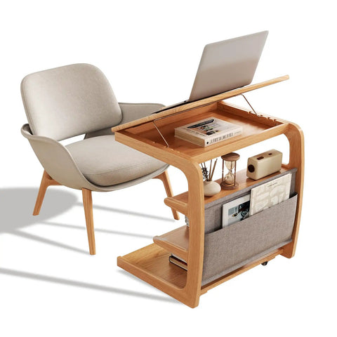C Shaped Rolling Side Table With Wheels Solid Wood 4-In-1 Adjustable Desktop Compact Under Sofa Or Bed Perfect Small Rolling Desk