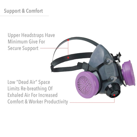 5500 Series NIOSH Approved Half Mask Respirator Large With Contoured Face Seal, Compatible With N Series Cartridges, Protects Against Particulates, Dusts, Mists, Fumes, Organic Vapors, And Acid Gases, Economical Safety Solution