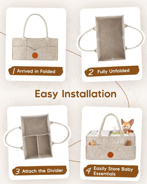 Oversized Khaki Felt Diaper Caddy Organizer For Changing Table Designed To Hold Gotta Have Baby Stash And Keep Nursery Operations Smooth Throughout Playtime