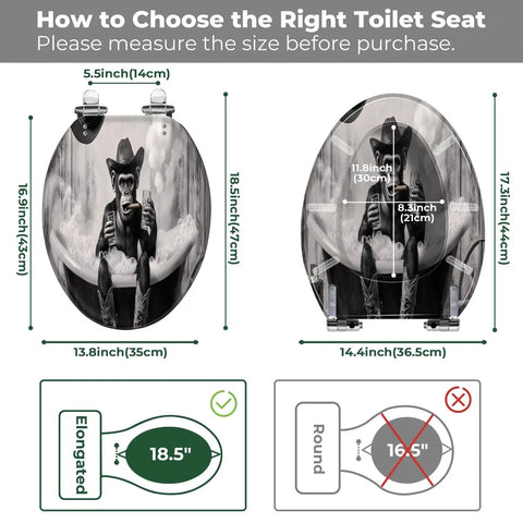 Elongated Resin Toilet Seat For Bathroom size guide with measurement details for correct fitting.