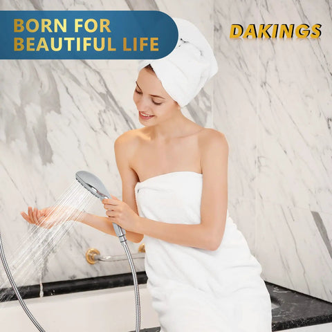 Person using Six Mode High Pressure Handheld Shower Head Set With 60 Inch Stainless Steel Hose and Five Inch Large Shower Head