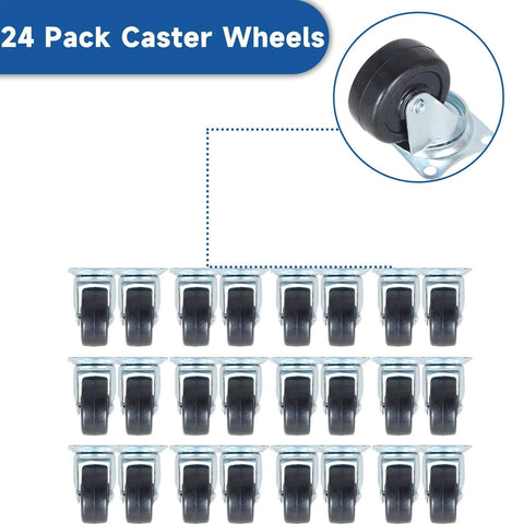24 Pack 2 Inch Swivel Caster Wheels With Top Plate And Double Bearing Heavy Duty Steel And Polyurethane 25kg Per Wheel