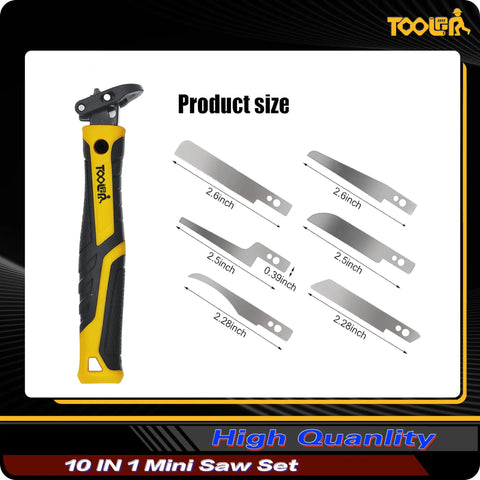 10 In 1 Model Craft Hand Saw Kit showcasing tool handle and six quick change blades with lockback design