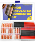 Uninsulated Butt Connectors Kit With 24 Bare Copper Splice Terminals AWG 8-4 And 24 Pcs 3 To 1 Heat Shrink Tubing For Automotive Marine DIY And Industrial Projects in case