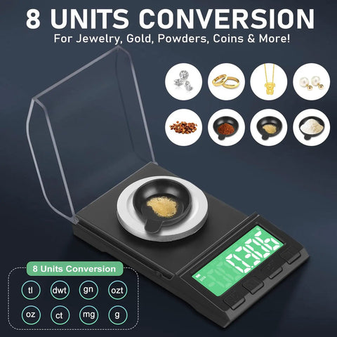 Ultra Precise Milligram Scale 0.001g To 100g With Eight Units, Rechargeable Gram Scale, Backlit LCD, Protective Cover