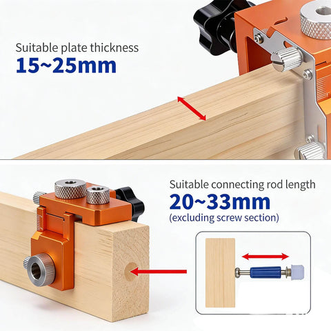 Double Hole Punch Locator And Adjustable Drill Positioning Jig With 12mm Eccentric Nut For Precise Woodworking And Furniture Assembly, Solid Aluminum Alloy Build, Easy To Use,
