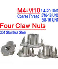 Beefy Grip Heavy Duty Four Claw T Nut Set 304 Stainless Steel KnockIn Captive Nut Inserts For Wood Anti Rotation Vibration Resistant M6x13mm