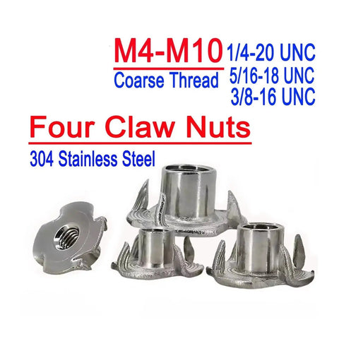 Beefy Grip Heavy Duty Four Claw T Nut Set 304 Stainless Steel KnockIn Captive Nut Inserts For Wood Anti Rotation Vibration Resistant M6x13mm