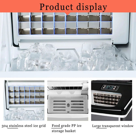 Smooth Operator Portable Countertop Ice Maker With Auto Self Cleaning And Ultra Quiet Motor, ice grid and storage basket displayed.