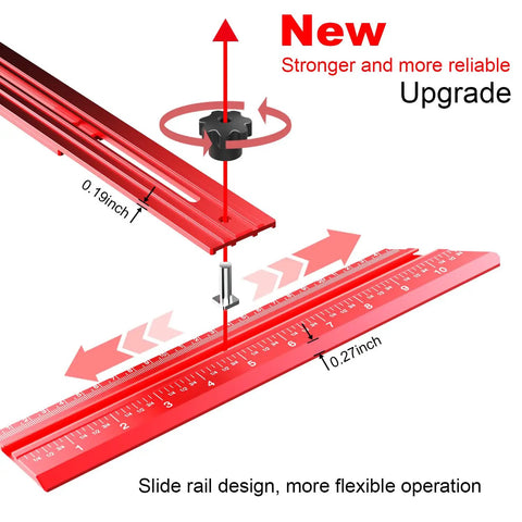 Professional Stair Tread Template Tool With Solid Aluminum Measuring Jig showing red slide rail design for precise measurements.