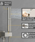 12 Inch Rain Shower Head System With 2 In 1 Handheld Shower And Wall Mount High Pressure Chrome Shower Fixture Kit with brass sprayer and stainless steel hose.