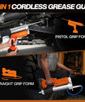Cordless Electric Grease Gun Kit With Dual 2.0Ah Batteries And Bright LED Light in pistol and straight grip forms