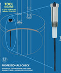 Diagram showing Electric Titanium Anode Rod for Water Heaters with wrench, fits 80 to 120 gallon tanks, 19 inches tall.
