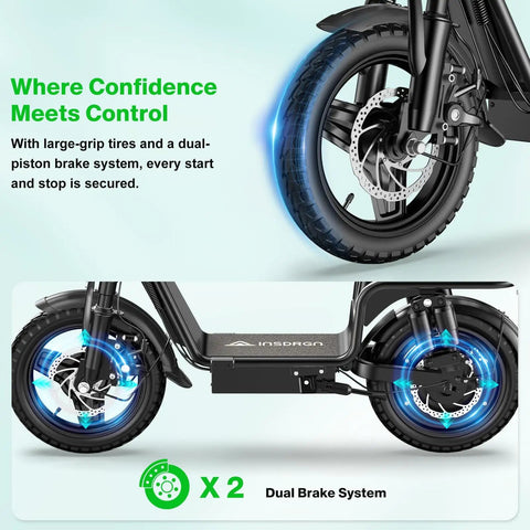 All Terrain Electric Scooter With Seat For Adults 1600W Peak Power 42 Mile Range 20 MPH Top Speed 14 Inch Off Road Tires