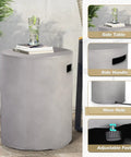 Outdoor Propane Fire Pit Table Set With Tank Cover For Backyard Hangouts And Patios, round concrete tank cover side table