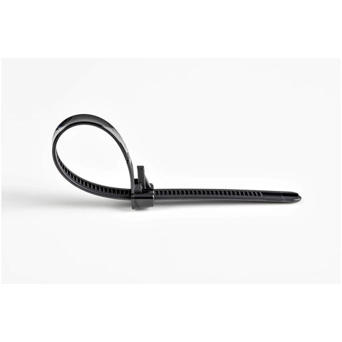 6 Inch Reusable Nylon Cable Ties 7mm Wide 35mm Bundle Diameter 50Lb Tensile Strength For Indoor Outdoor Use With Toolless Trigger Lock Release Releasable Zip Ties 100 Pack Black on white background