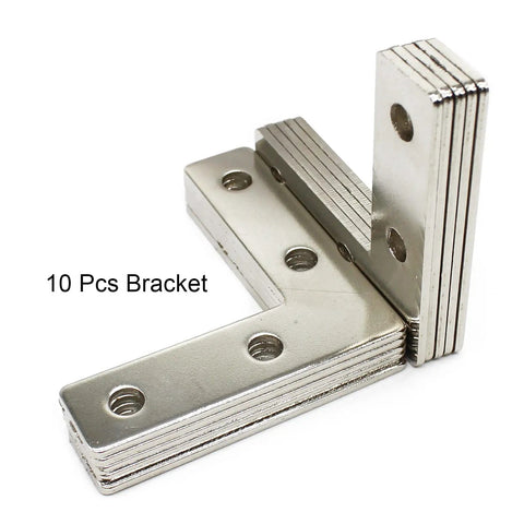 Ten Sets Of 2020 Stainless Steel T Slot Corner Brackets L Shape Joint Plates For 20x20 20mm V Slot Aluminum Profile