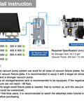 Installation diagram showing a vacuum fixture plate, air receiver tank, and vacuum pump for CNC machining setups.