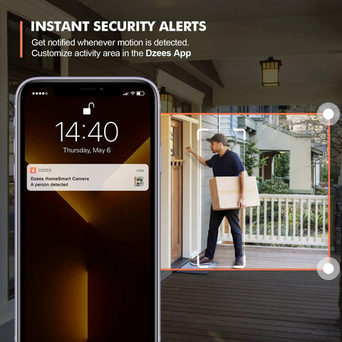 360 PTZ Outdoor WiFi Security Camera With 2K Video, Spotlight And Siren detecting motion on porch via smartphone alert